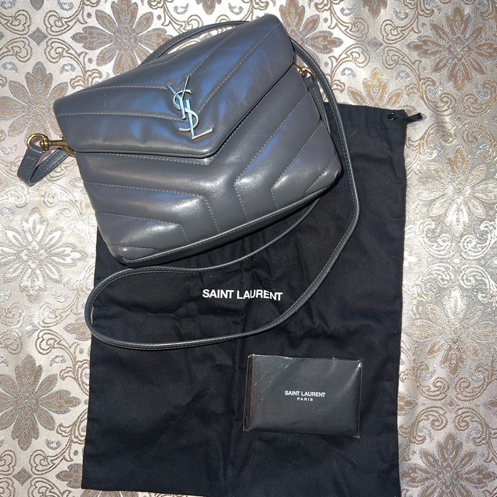 Yves Saint Laurent Gray Mini Loulou Handbag with Iconic Logo
